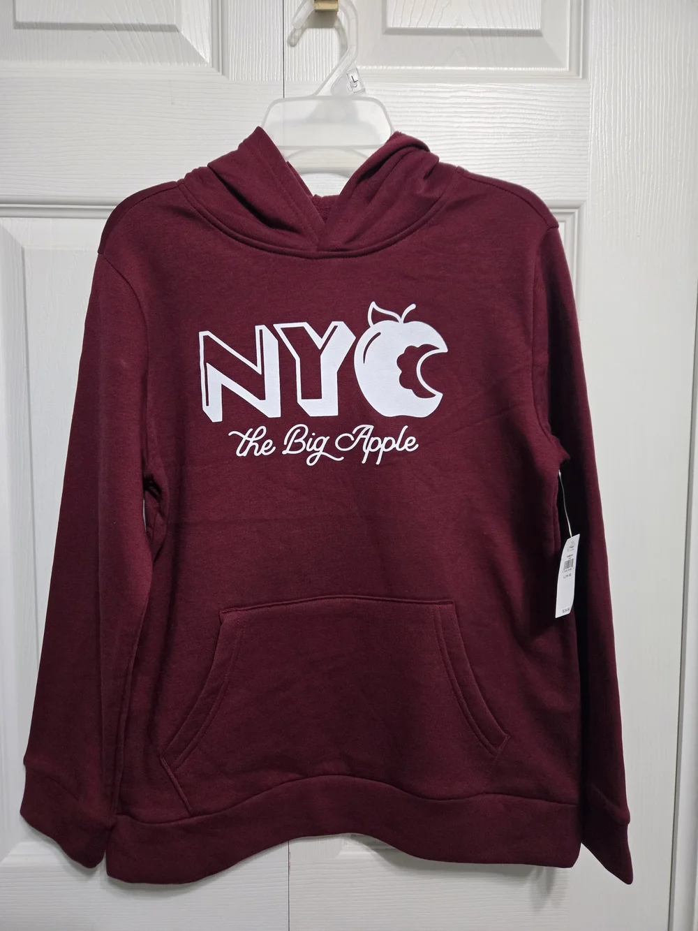 Old Navy Maroon Hoodie with White NYC The Big Apple Graphic kids L